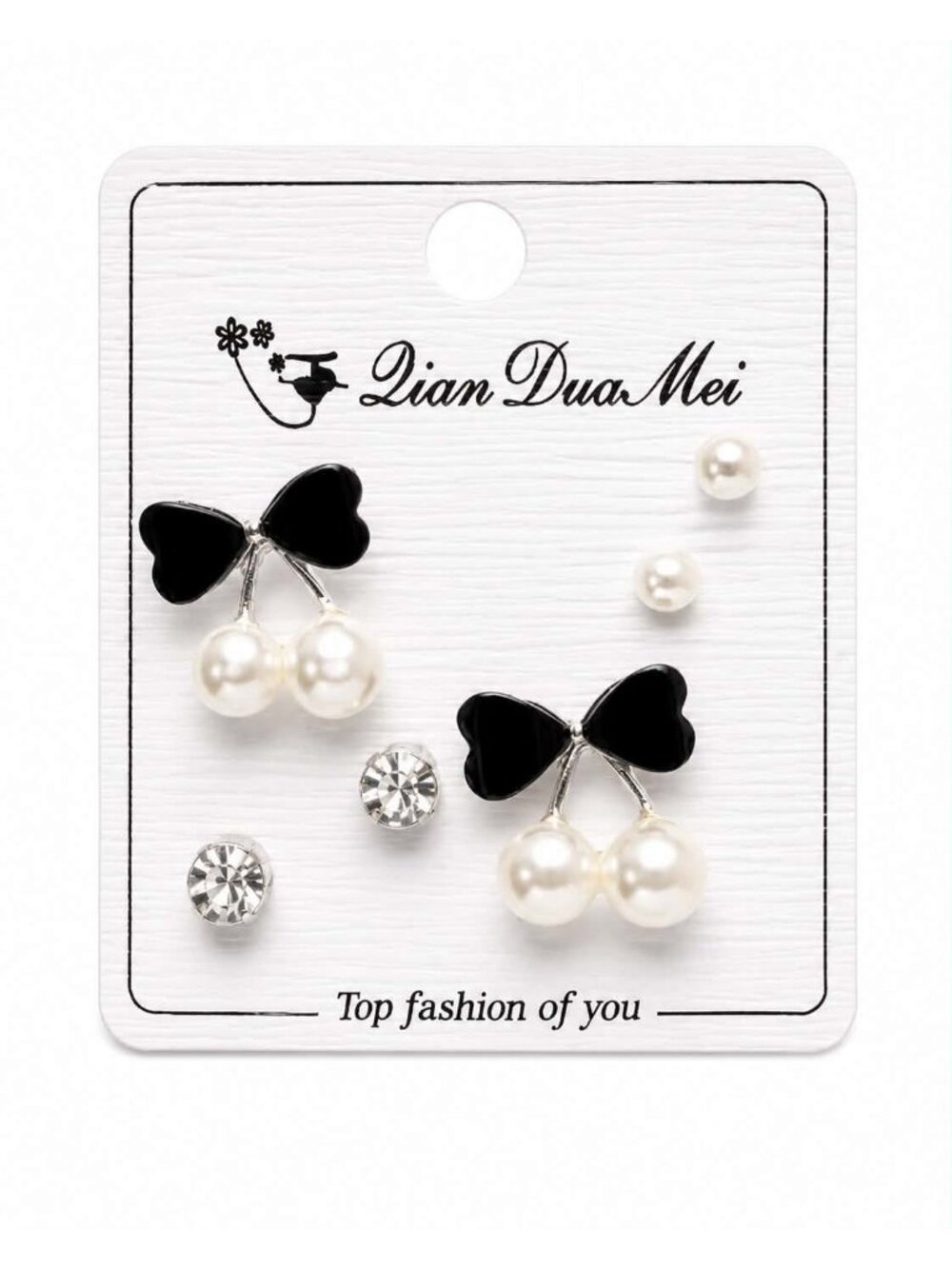 Black Bow & Pearl Earring Set